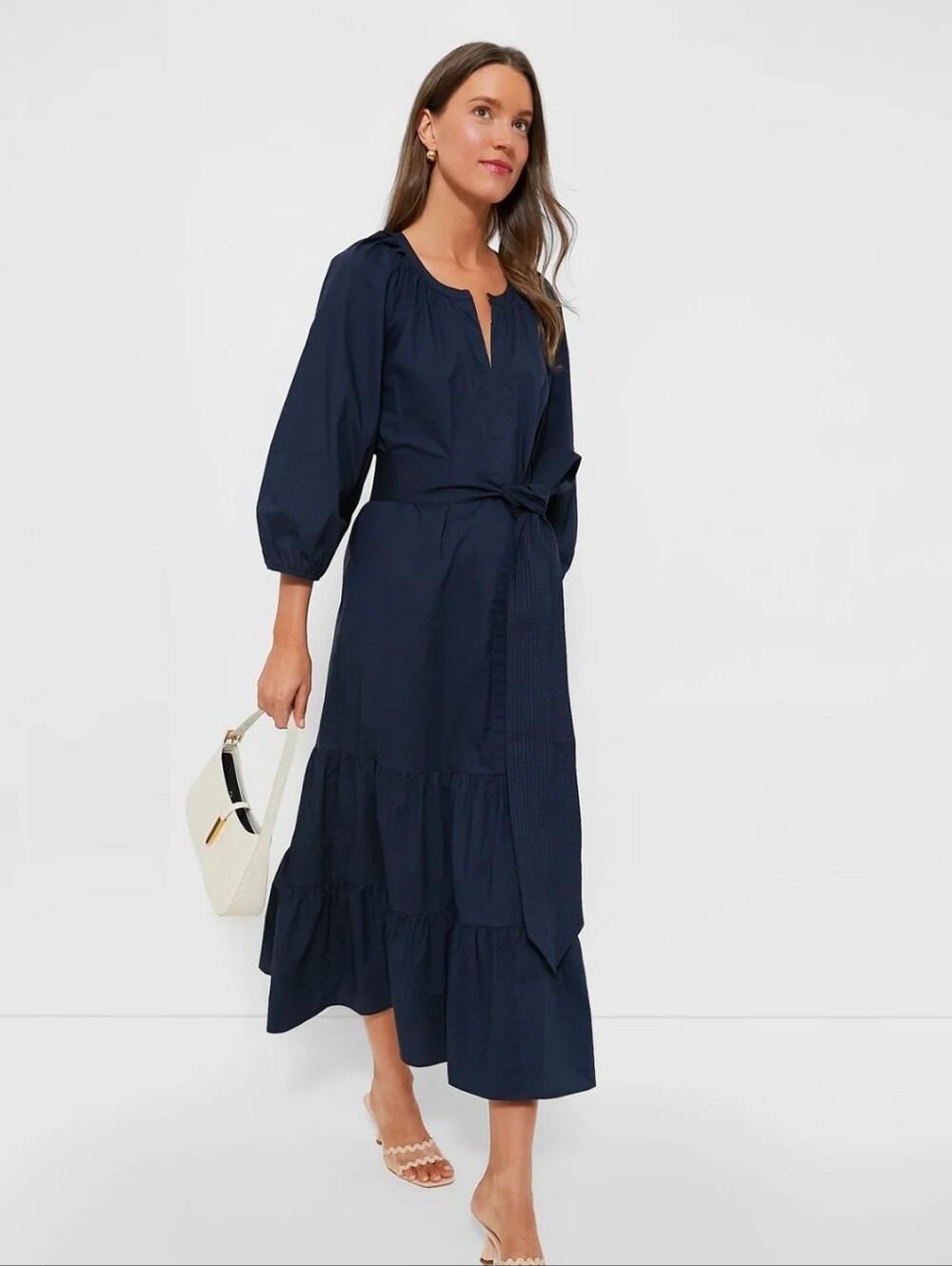 Tuckernuck Navy Tiered Maxi Dress with Waist Tie